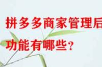 拼多多商家管理后臺功能有哪些？