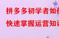 拼多多初學(xué)者如何快速掌握運(yùn)營知識？